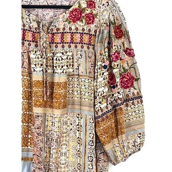 Savanna Jane Women S Floral Embroidered Peasant Top Blouse Boho Chic Cottagecore - Picture 9 of 12
